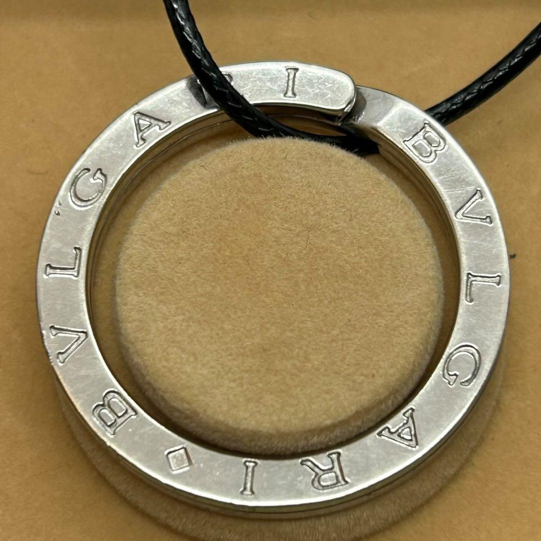 BVLGARI ロゴサークル ネックレス キーリング SV925シルバー革紐付き