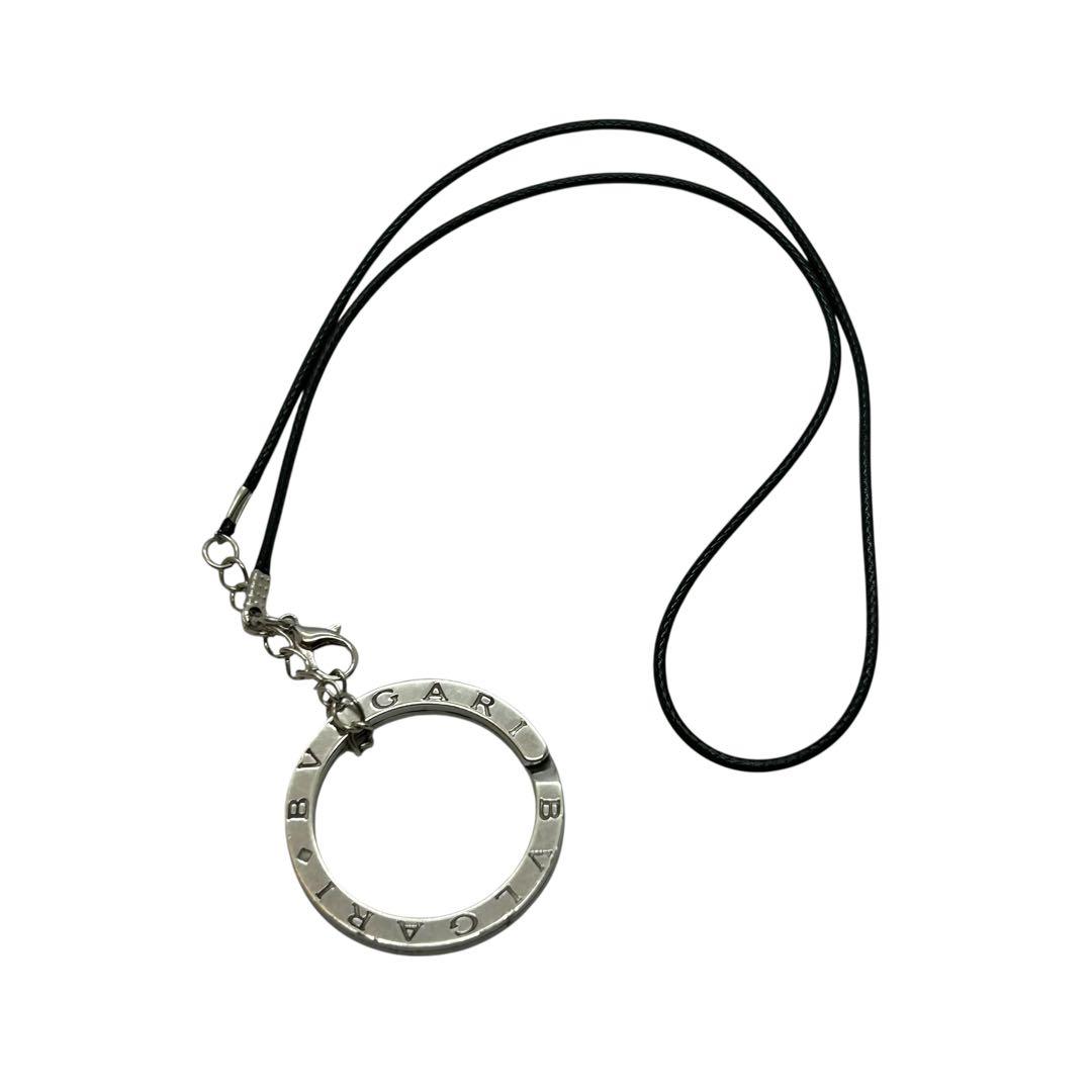 BVLGARI ロゴサークル ネックレス キーリング SV925シルバー革紐付き
