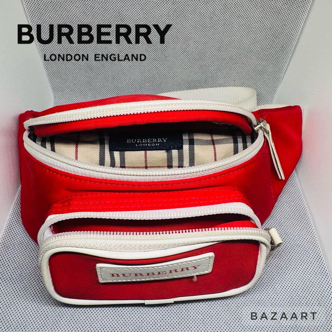 BURBERRY LONDON ボディバッグウエストポーチ ノバチェック赤レッド
