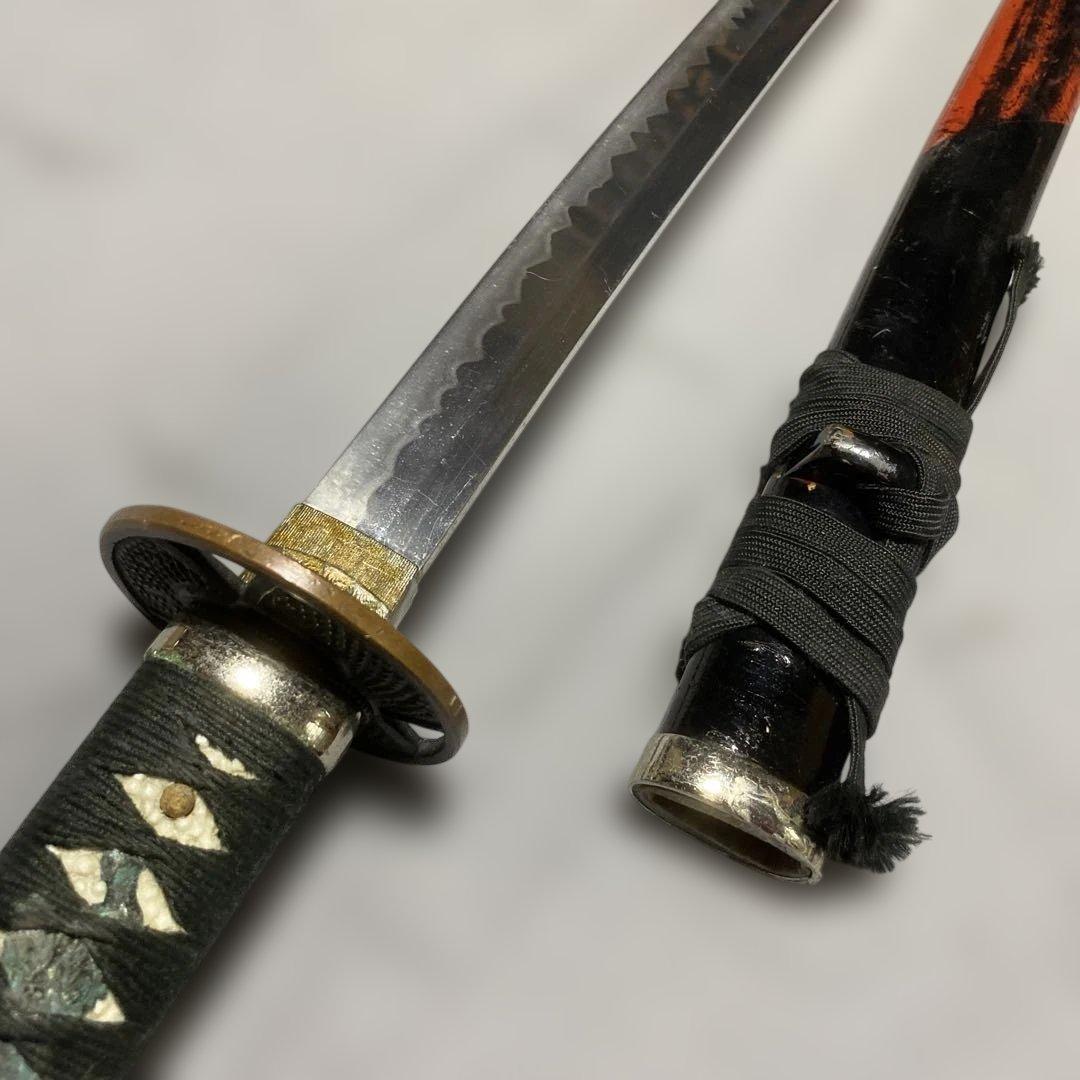 演技用軽量模造任侠刀 黒柄 三つ葉透し丸鍔