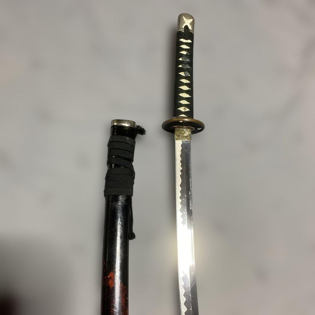 演技用軽量模造任侠刀 黒柄 三つ葉透し丸鍔