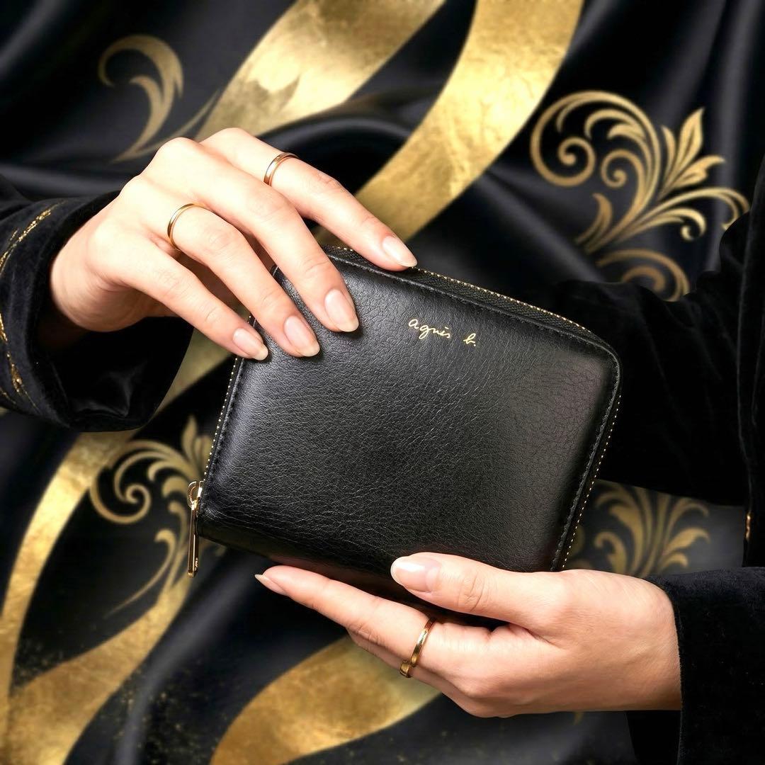 【未使用級✨】アニエスベー ボヤージュ 二つ折り財布 黒 金ロゴ ギャランティ付