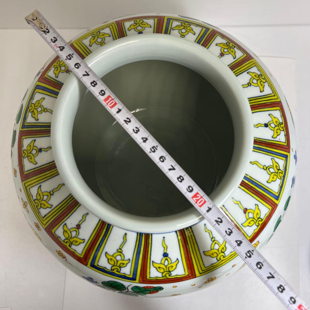 中国美術　色絵蓋付壺　高さ約35㎝　東Y8-0224①