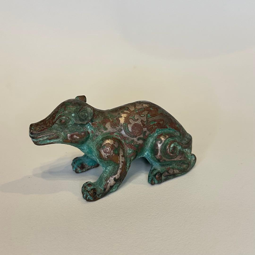 買いたい人種」希少品 戦国時代　青銅製 銅鎏金熊形置物 中国古董 骨董