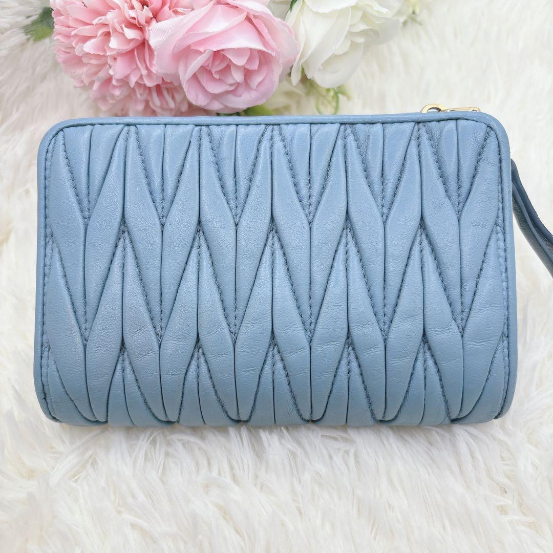 美品✨ミュウミュウ♡折り財布 クリスタル ビジュー マテラッセ ブルー