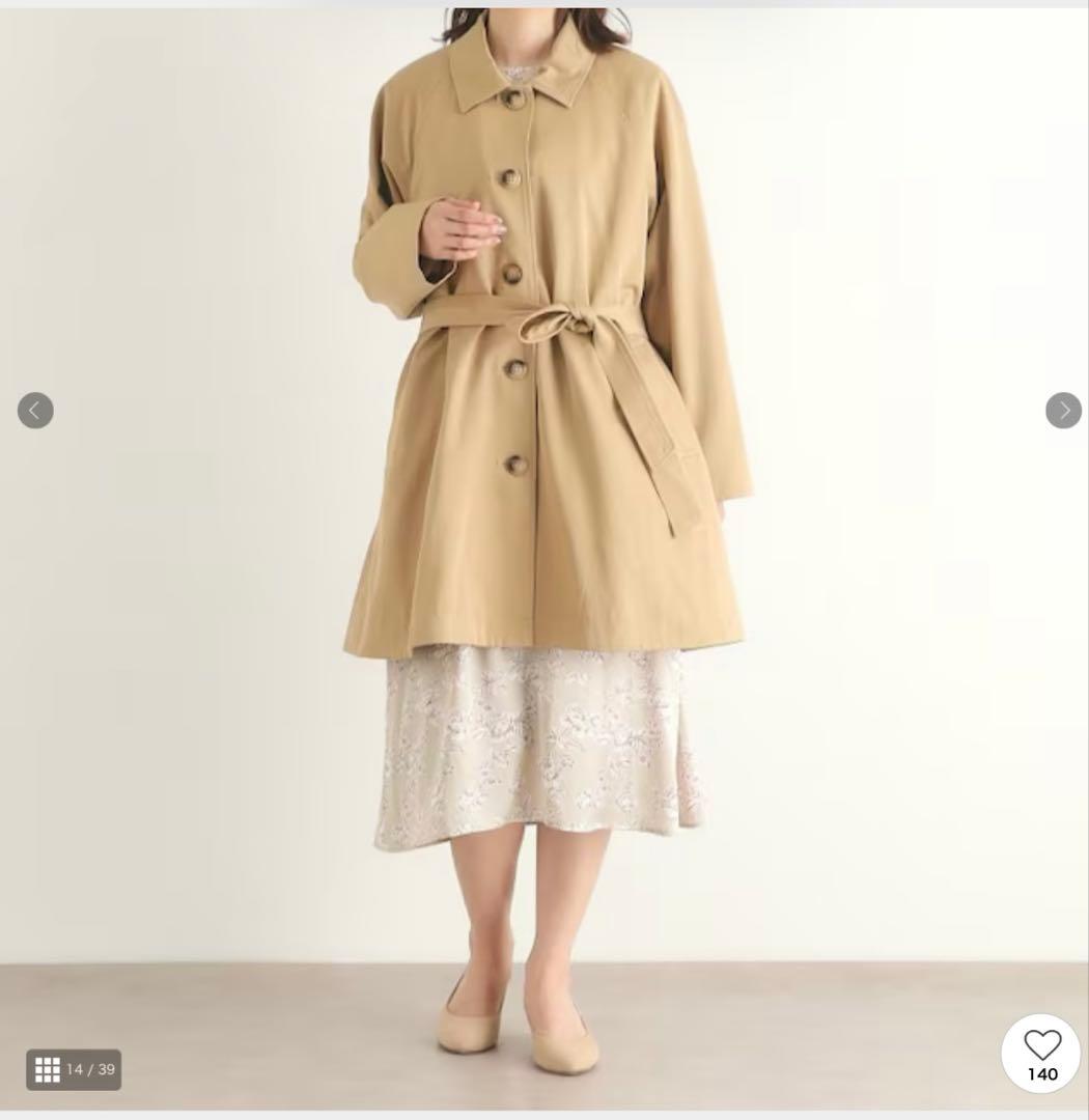 【2回使用　美品】ローラアシュレイ　花柄インナー　ステンカラーコート　Lサイズ