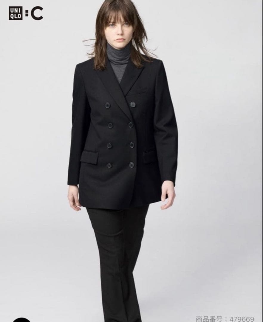 【新品タグ付き】UNIQLO:C ダブルテーラードジャケット 完売カラー黒 M