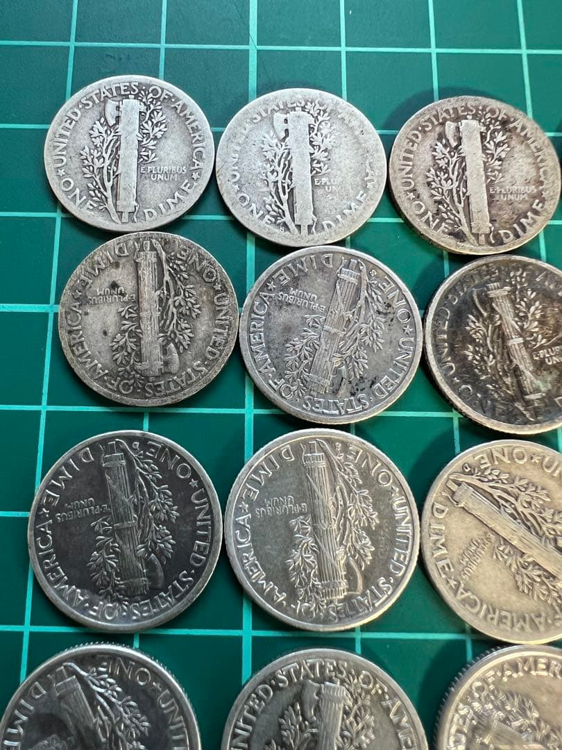 外国銀貨　アメリカマーキュリー10C銀貨 35枚まとめロット　85.8g
