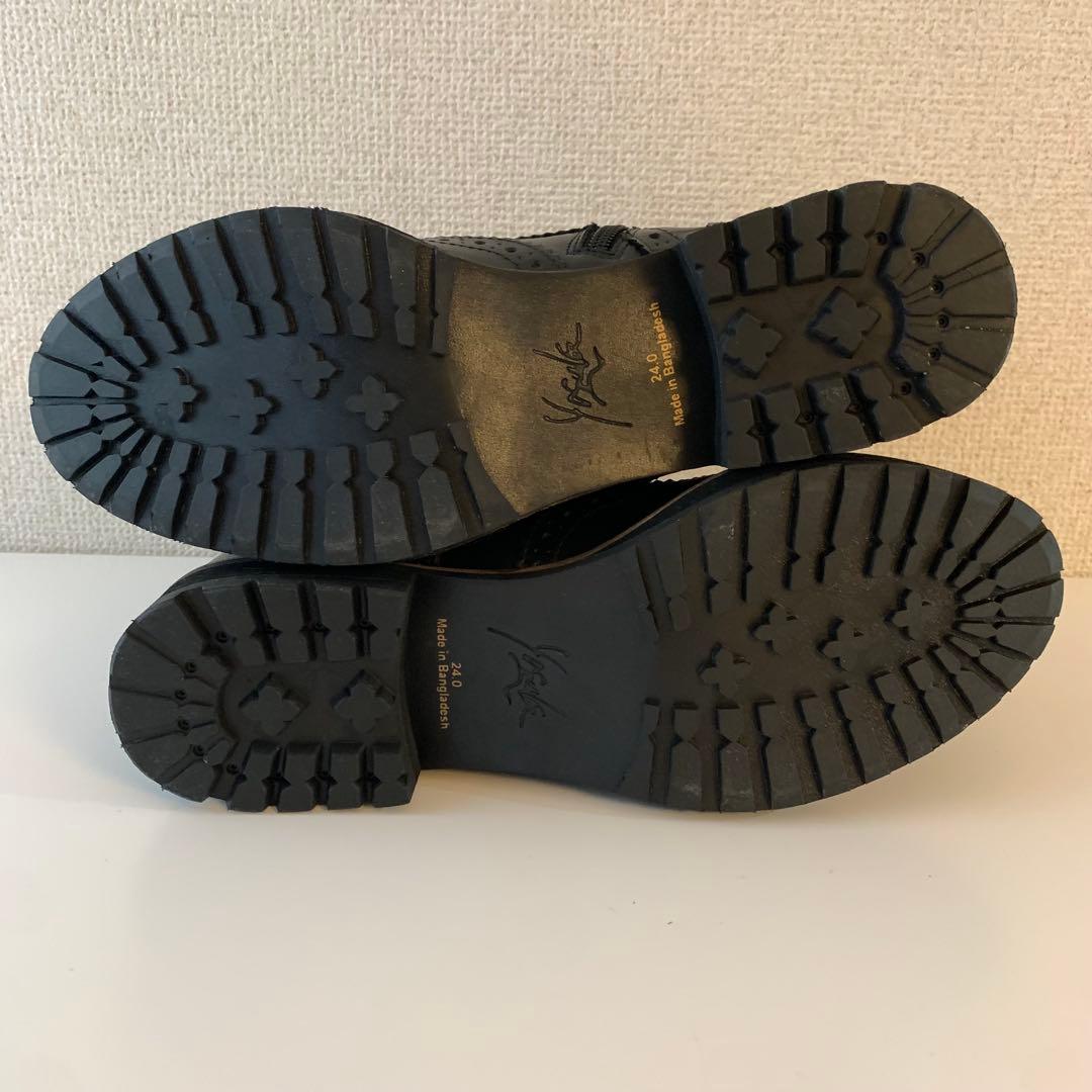 【Yosuke】未使用級♪ヨースケ　ブラックレザー　レースアップブーツ 24cm