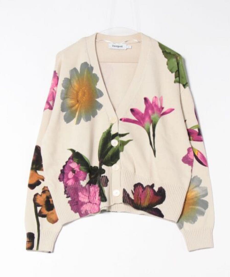 Desigual デシグアル ビッグフラワー Vネックカーディガン オフホワイト