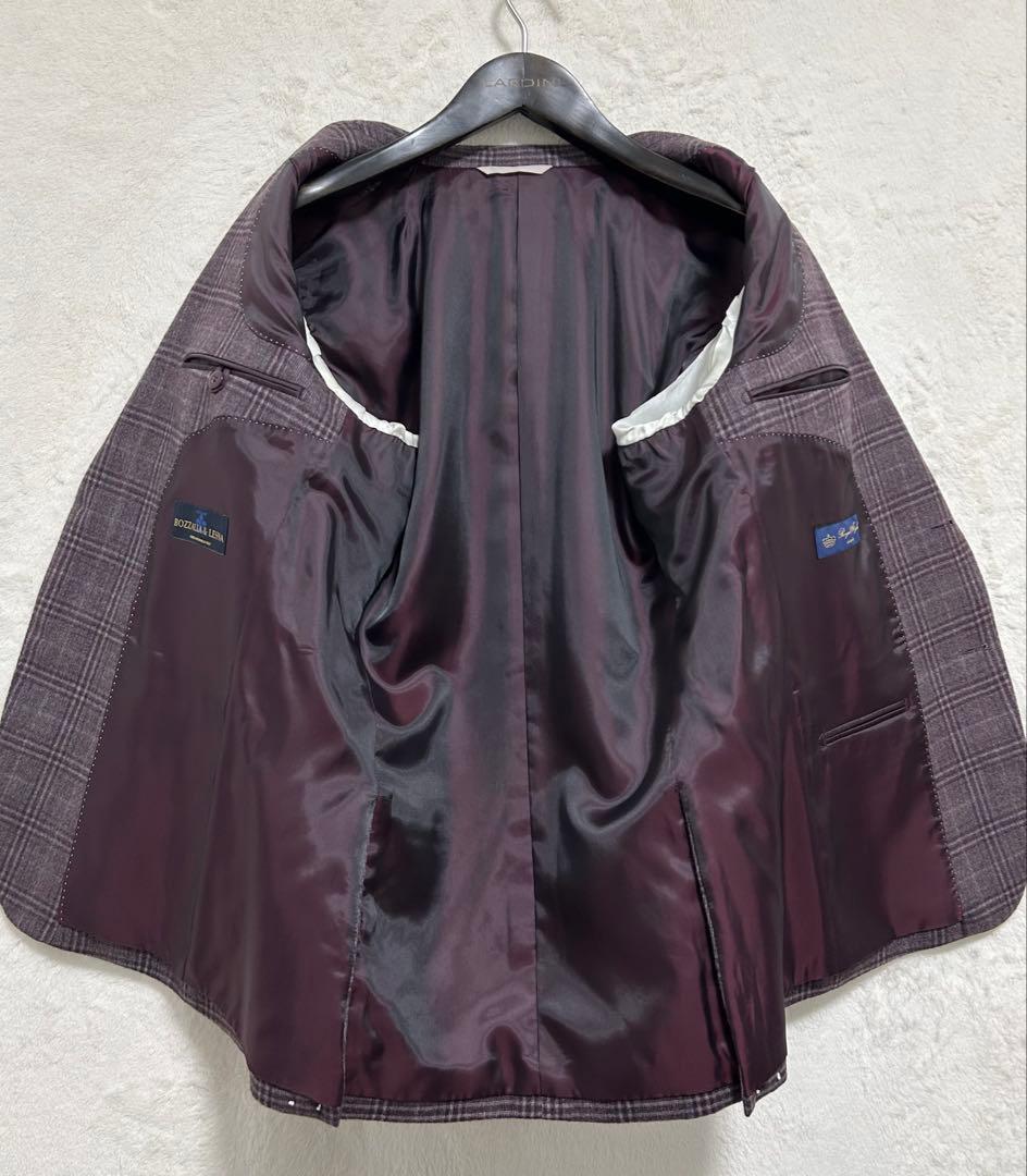 【新品】イタリア製生地 メンズ テーラード ジャケット A6 L 赤紫 チェック
