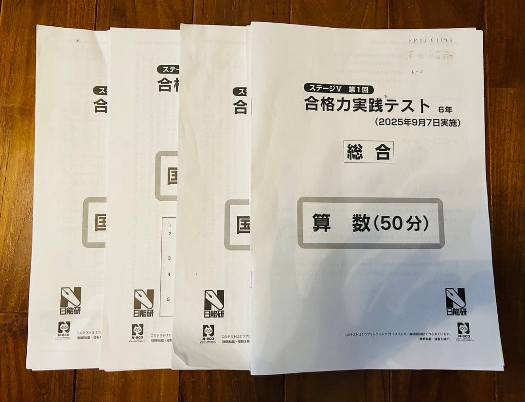 日能研6年（2025年度）公開模試　育成テスト　夏期春期テスト4科目＋おまけ