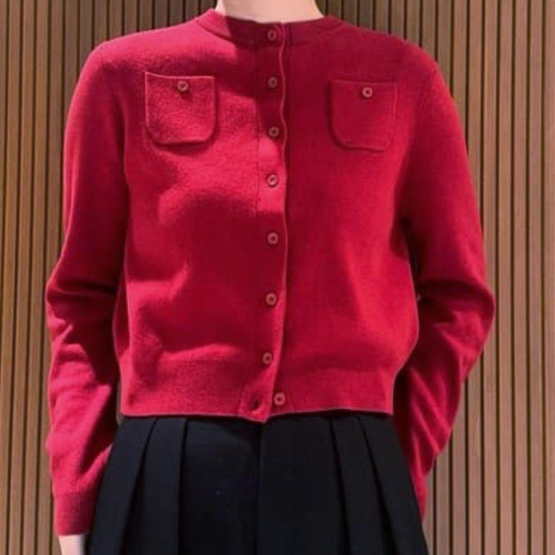 【美品】CABaN コットンカシミヤ クルーネックカーディガン 赤