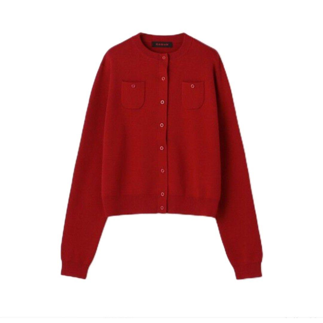 【美品】CABaN コットンカシミヤ クルーネックカーディガン 赤