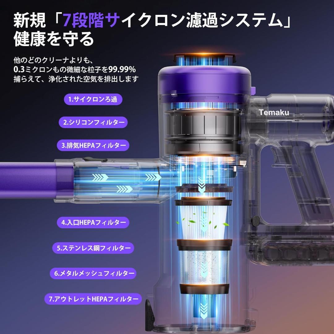 掃除機 コードレス 90KPa超強力吸引 65分連続稼働 AI汚れ自動検知