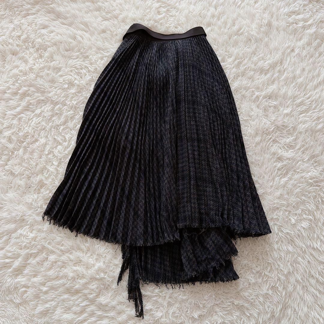 Sacai チェック柄 ラッププリーツスカート ベルト付き アシンメトリー