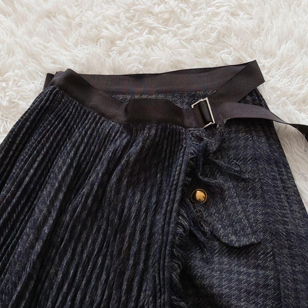 Sacai チェック柄 ラッププリーツスカート ベルト付き アシンメトリー