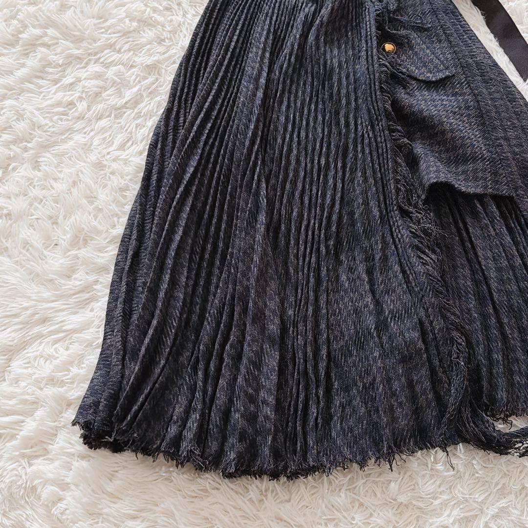 Sacai チェック柄 ラッププリーツスカート ベルト付き アシンメトリー
