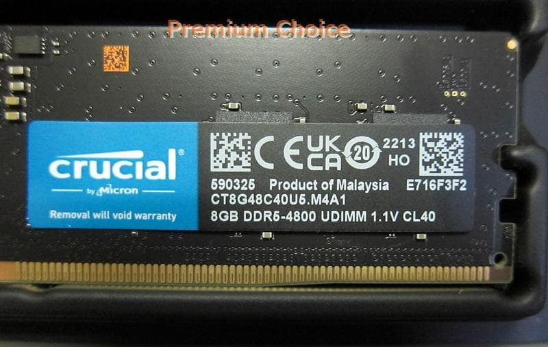 Crucial 8GB DDR5-4800 UDIMM 1.1V CL40 新同