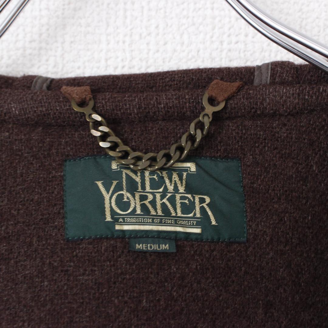 NEWYORKER へリンボーンダッフルコート Mサイズ ブラウン フーディー