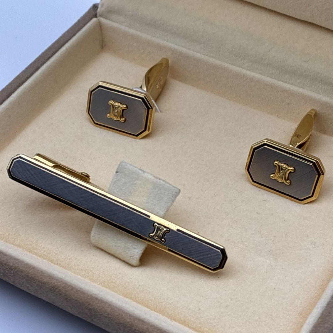 美品★CELINE セリーヌ カフス ネクタイピン トリオンフ マカダム 刻印