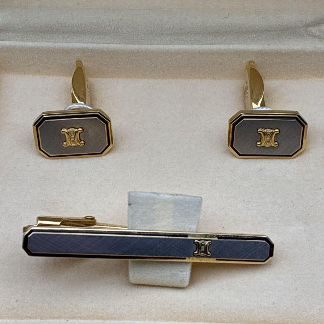 美品★CELINE セリーヌ カフス ネクタイピン トリオンフ マカダム 刻印