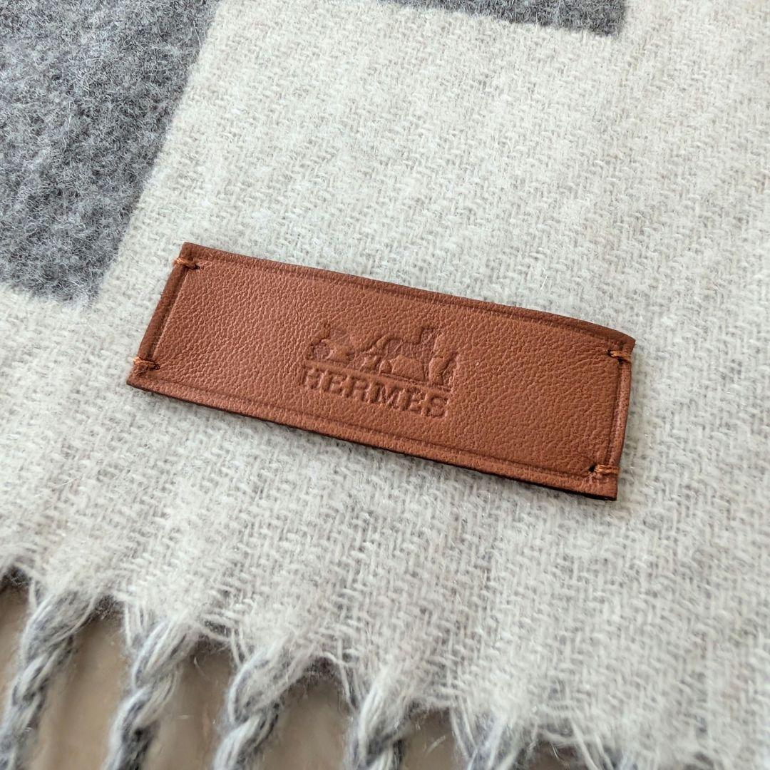 【ほぼ未使用】HERMES エルメス カシミヤマフラー ソー・ドゥ・エ グレー