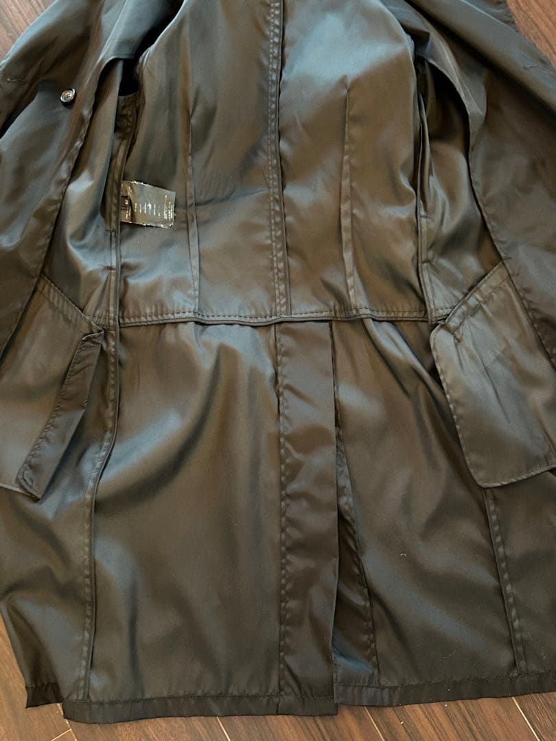プラダPRADA ブラック ダブルブレスト トレンチコート ナイロン 春秋冬