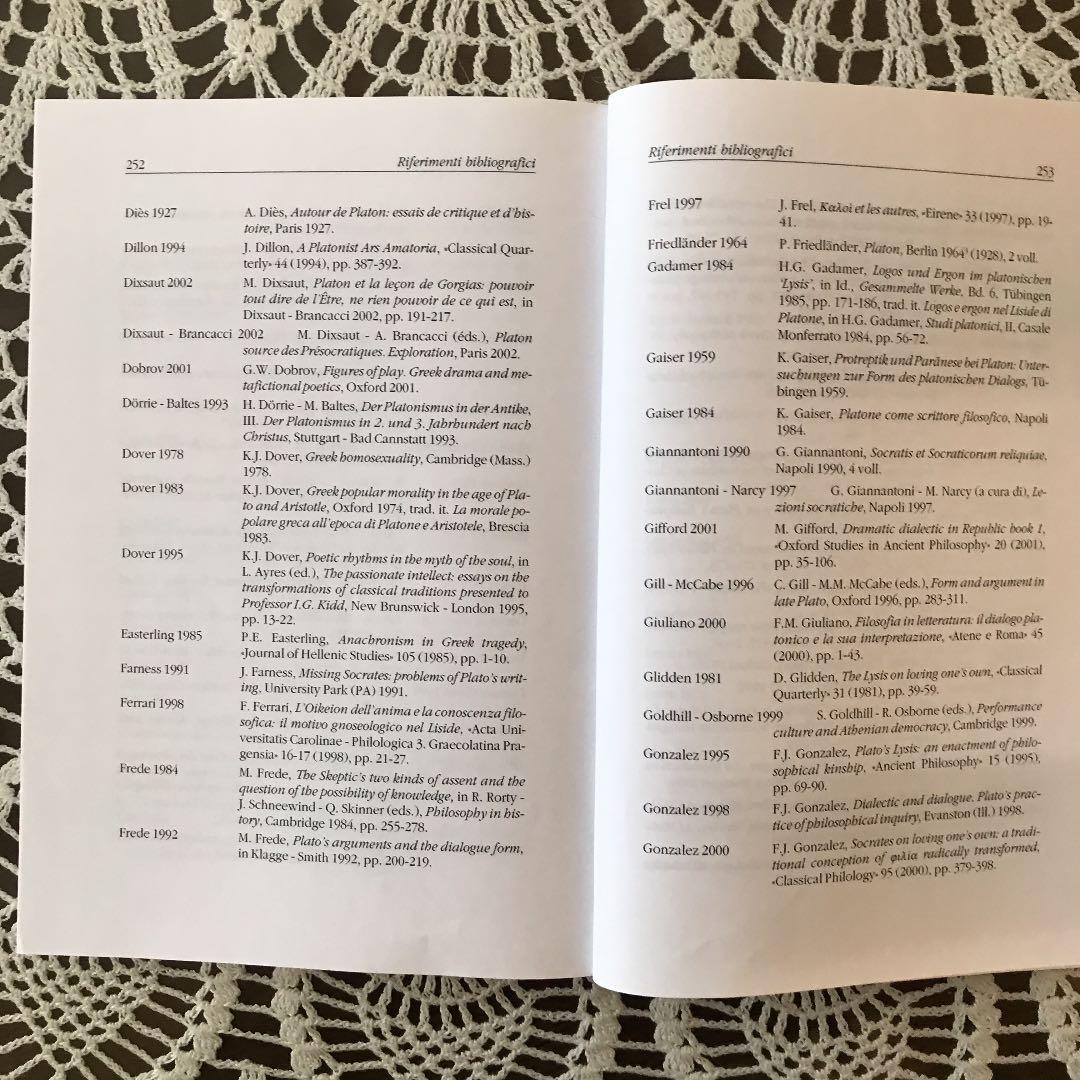 プラトン　リュシス　イタリア語研究書。2冊組　ギリシア語原文とイタリア語訳含む