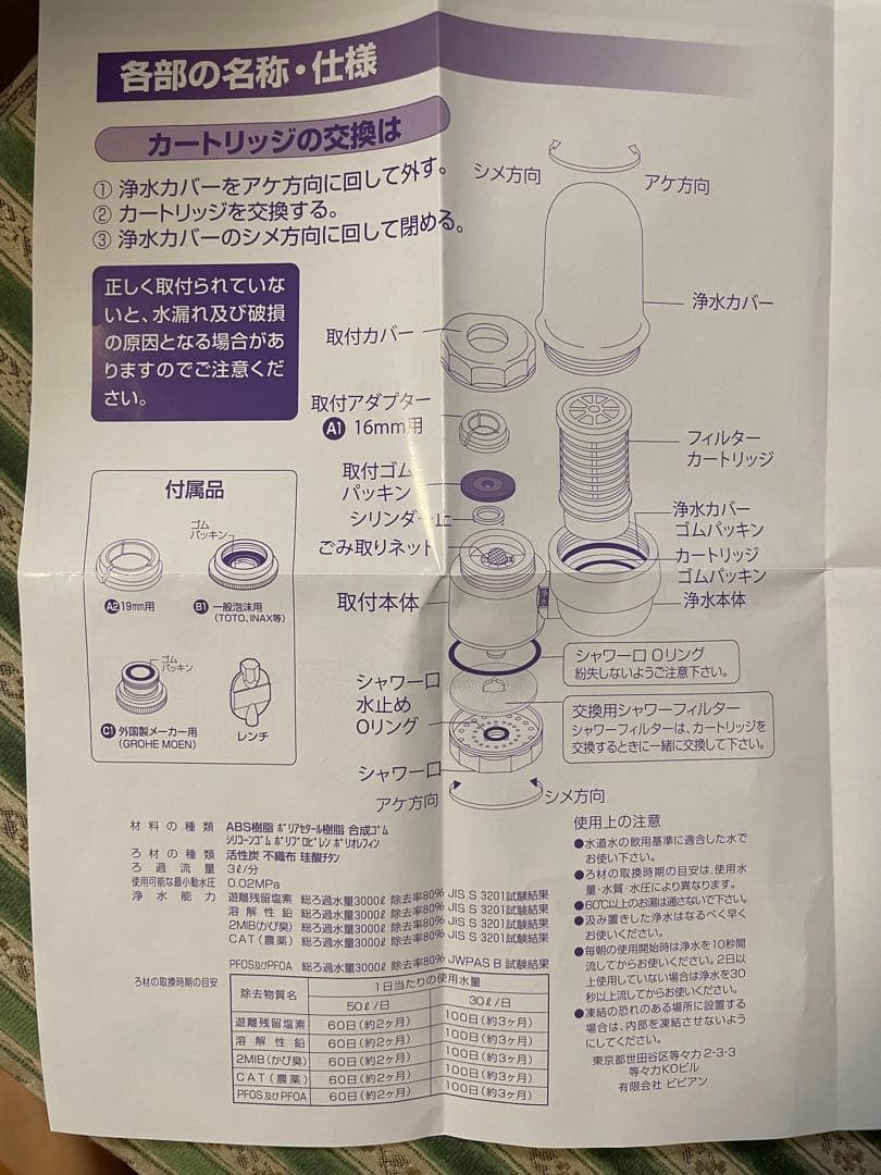 【新品・未使用】ガイアの水135 浄水器カートリッジ 2個セット　説明書付き