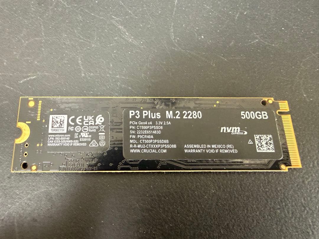 【値下げ可】Crucial P3 Plus 500GB PCIe M.2 SSD