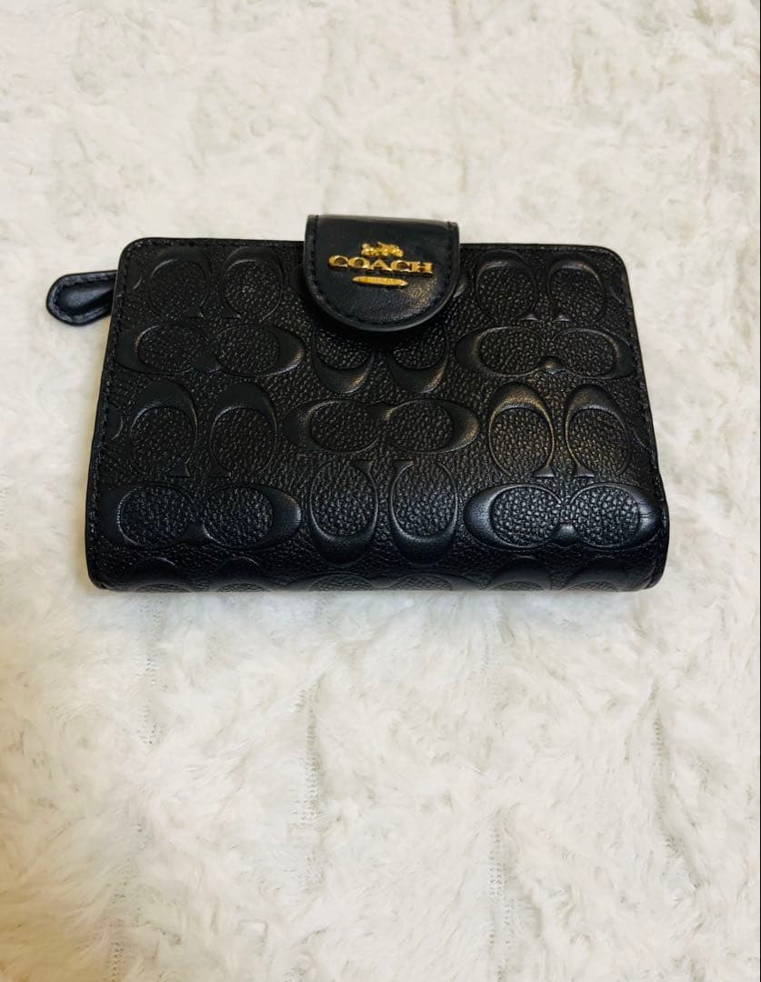COACH コーチ 二つ折り財布 ブラック シグネチャー レザー ウォレット