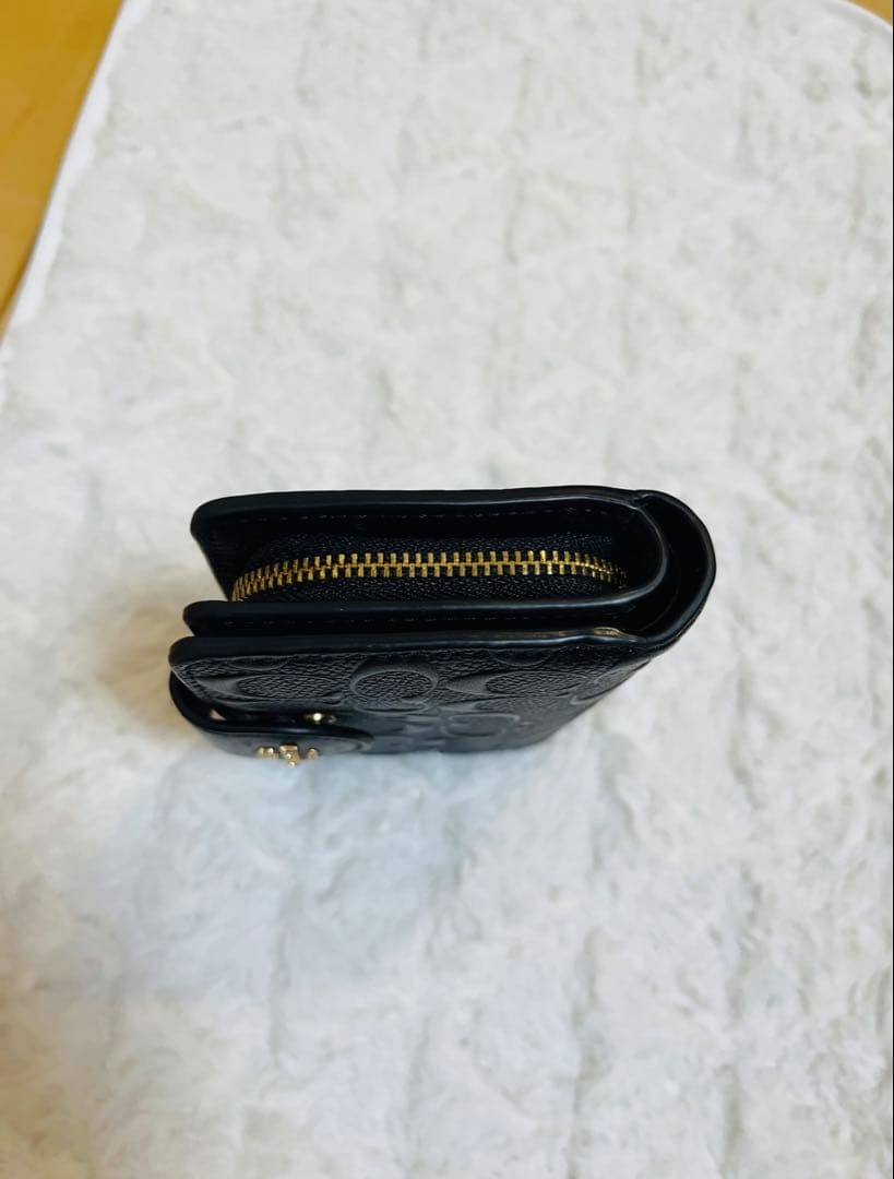 COACH コーチ 二つ折り財布 ブラック シグネチャー レザー ウォレット
