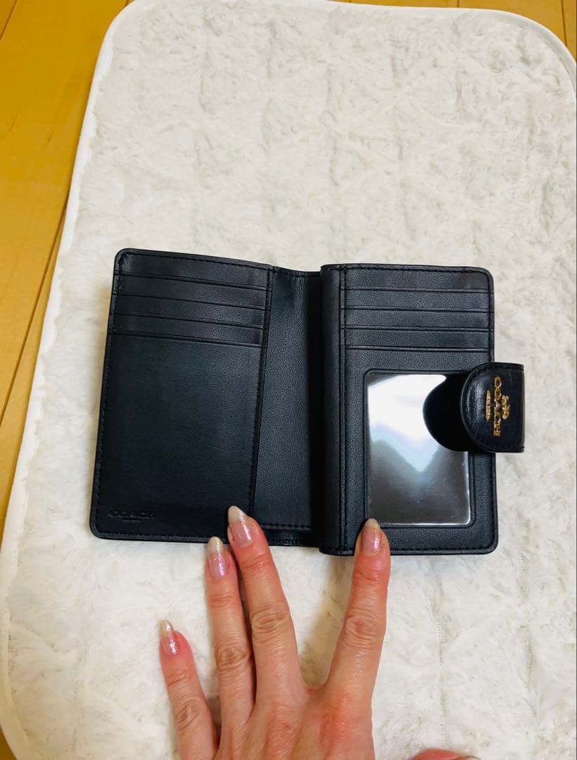 COACH コーチ 二つ折り財布 ブラック シグネチャー レザー ウォレット