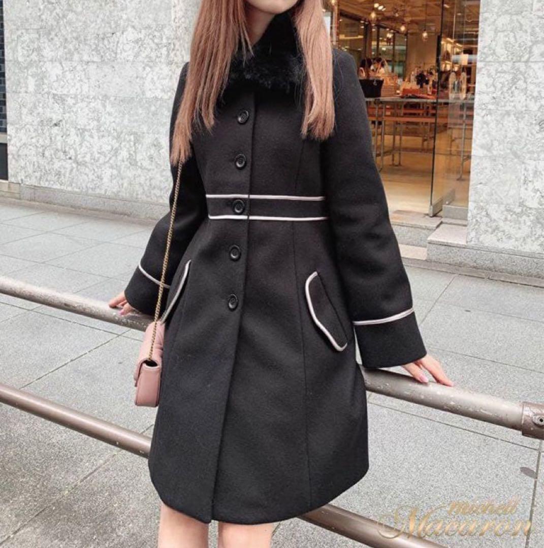 新品✨ミシェルマカロン 美シルエット Aラインコート ファー ブラック