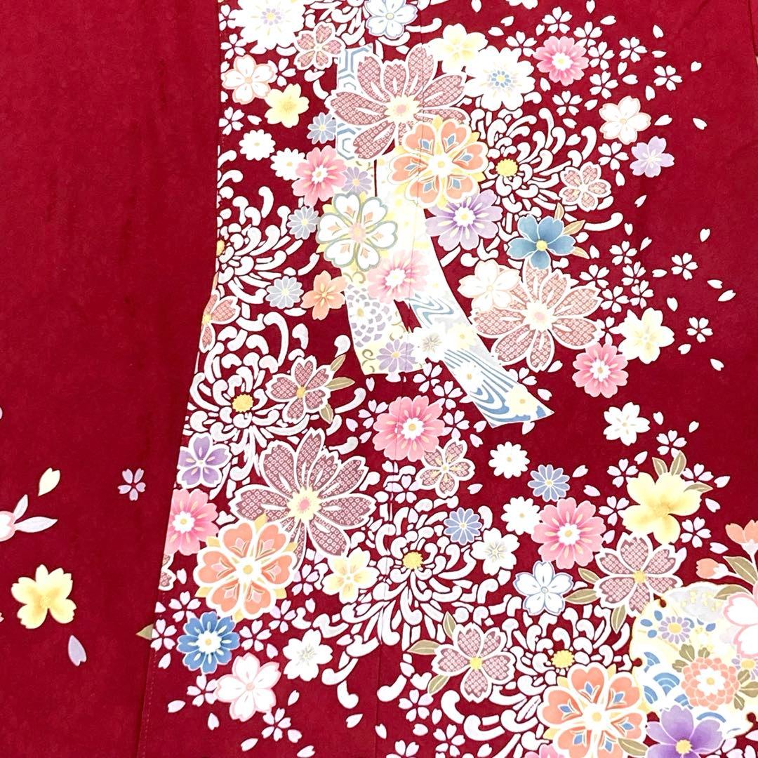 ☆中古品☆振袖　単品　正絹　赤系花模様B級品ヤケ・小キズ有り振袖