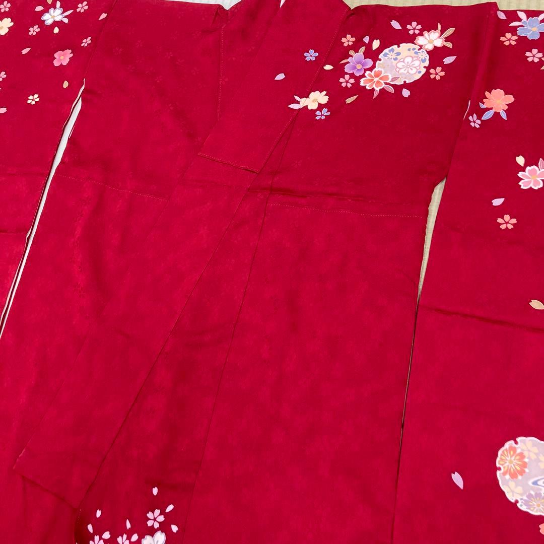 ☆中古品☆振袖　単品　正絹　赤系花模様B級品ヤケ・小キズ有り振袖