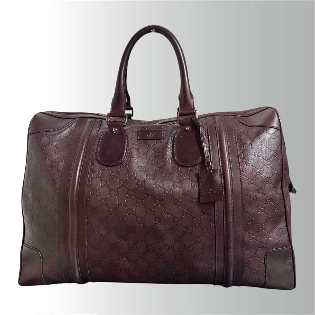 レア美品✧GUCCI ボストンバッグ 本革オールシマレザー 大容量34L鍵付