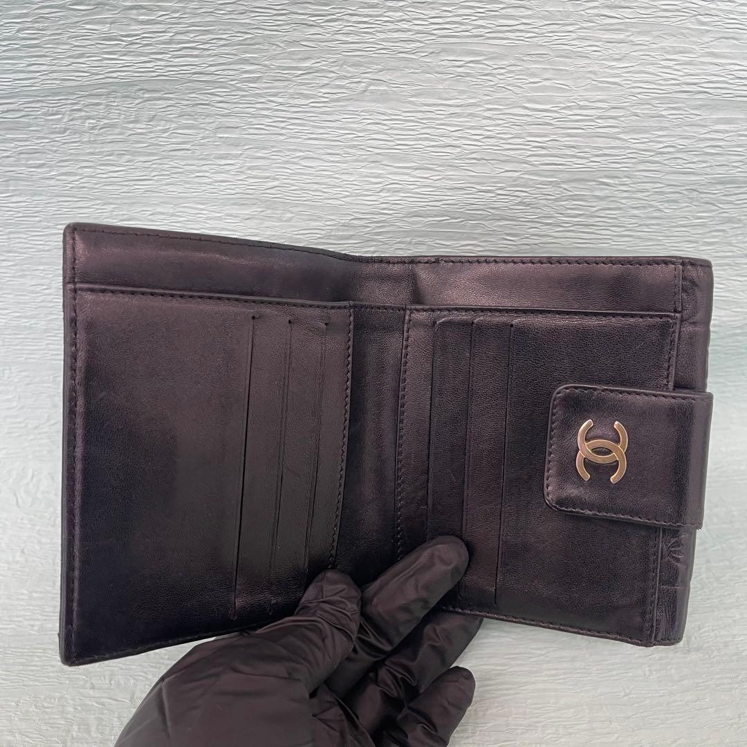 CHANEL 二つ折り財布 ココマーク 型押レザー コンパクトウォレット