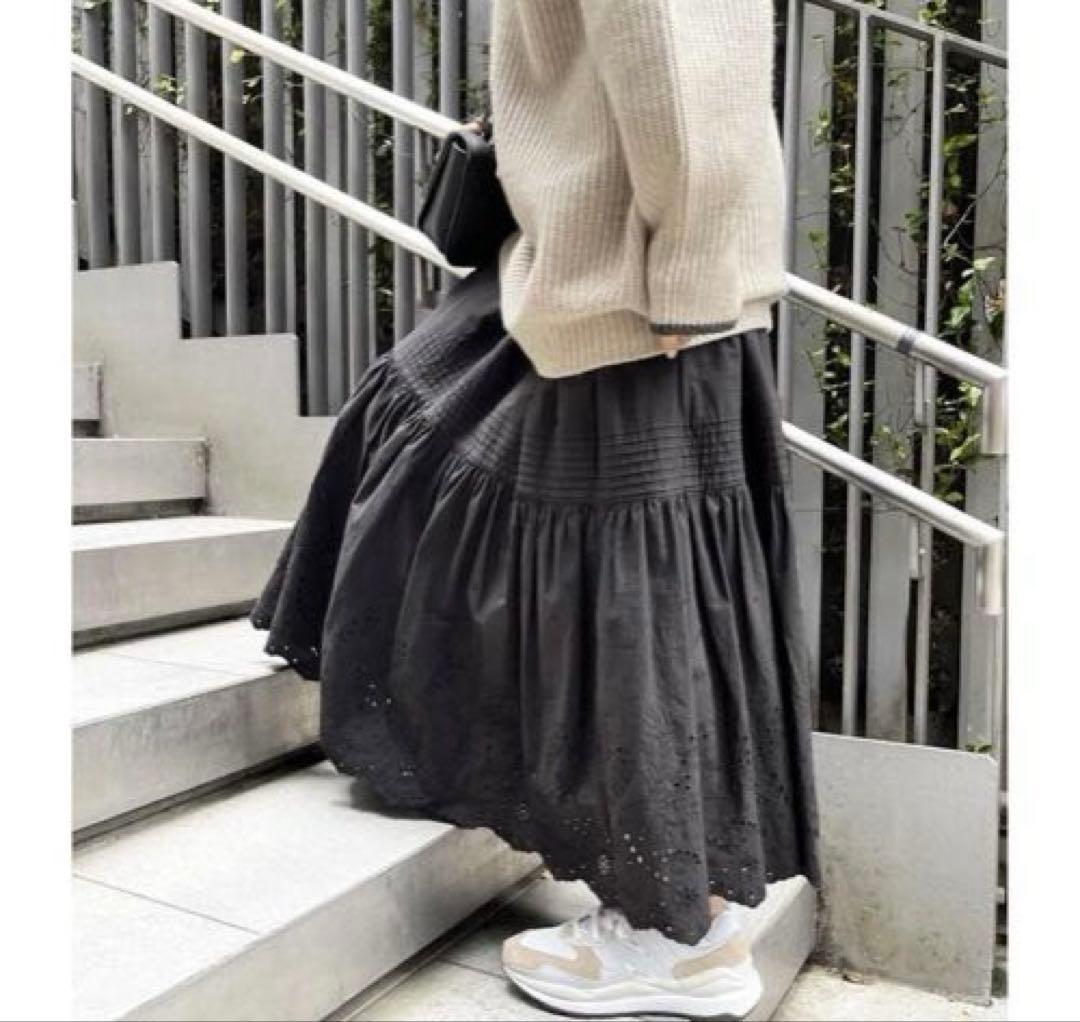 Spick&Span♦︎エンブロイダリーレーススカート　ブラック