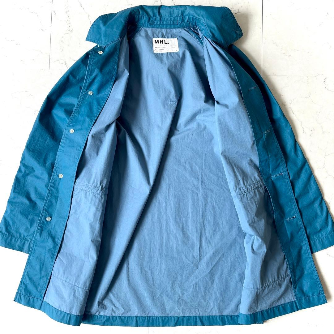 良品 MHL. コーティングコットン フーデッド スプリング ハーフコート 青