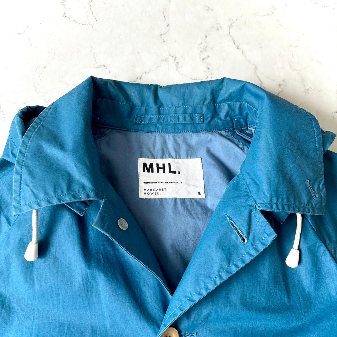 良品 MHL. コーティングコットン フーデッド スプリング ハーフコート 青