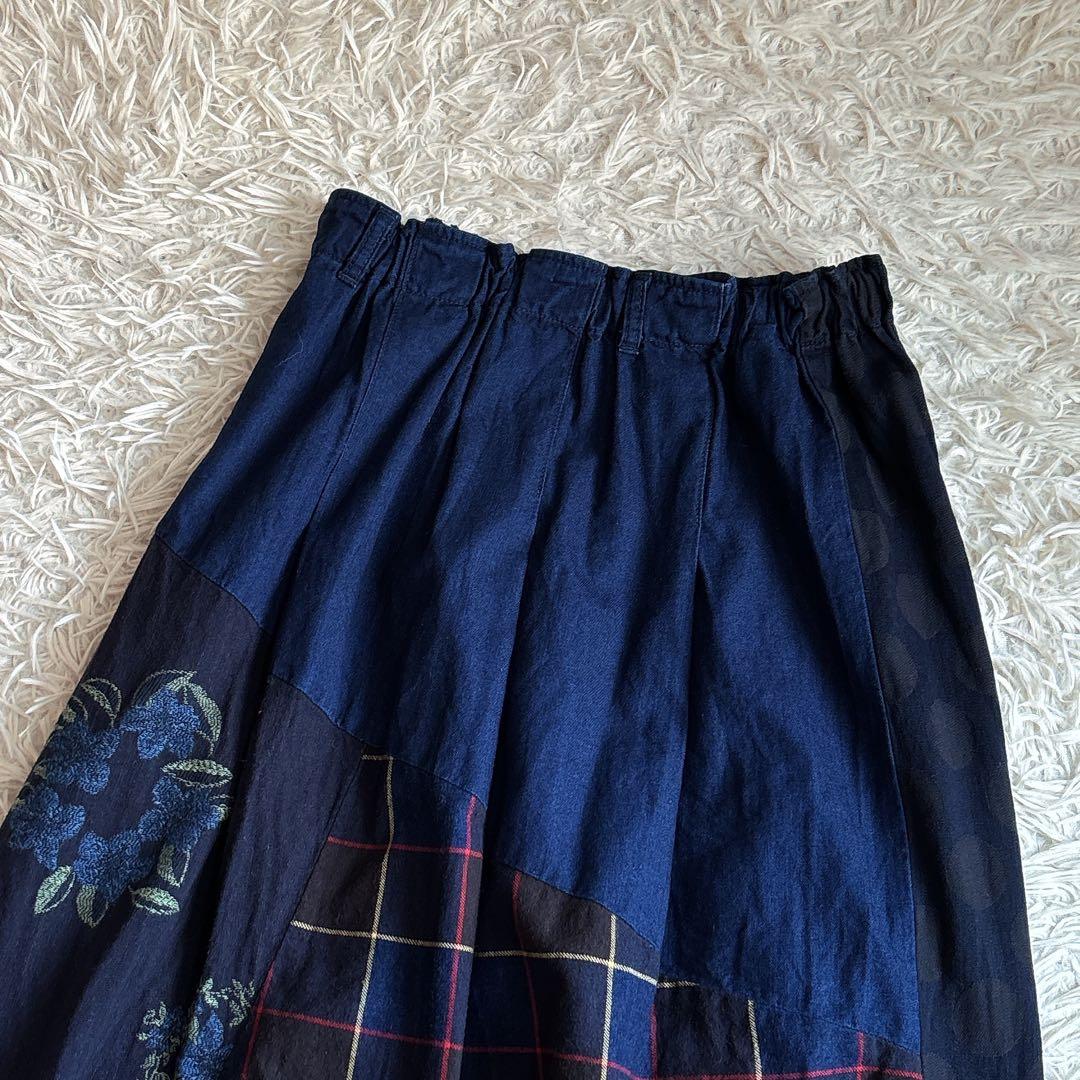 岡山デニム ブルートリック パッチワーク チェック ジャガード スカート