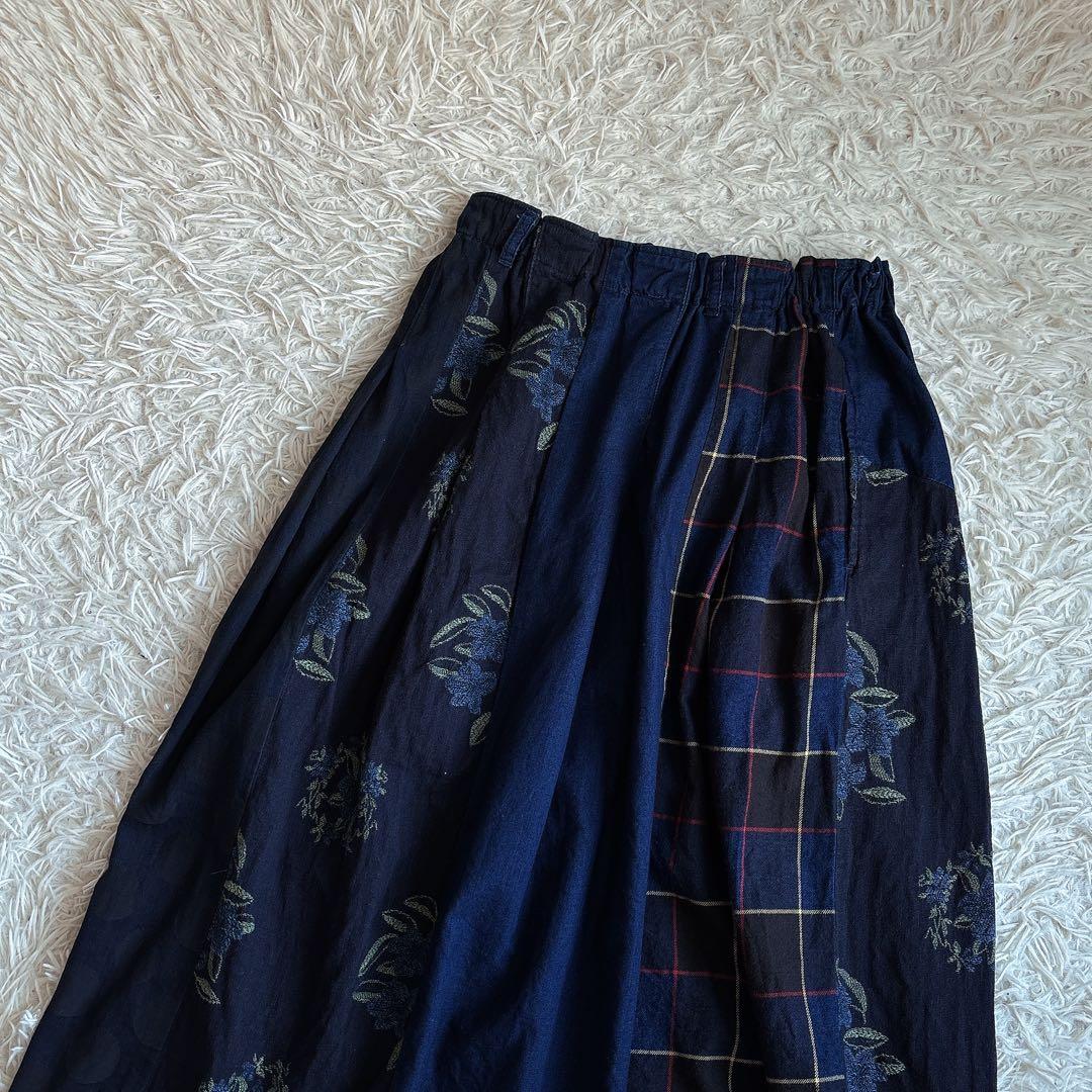 岡山デニム ブルートリック パッチワーク チェック ジャガード スカート