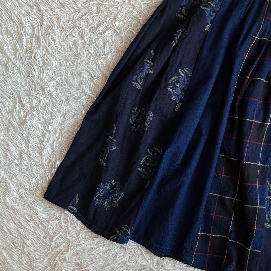 岡山デニム ブルートリック パッチワーク チェック ジャガード スカート