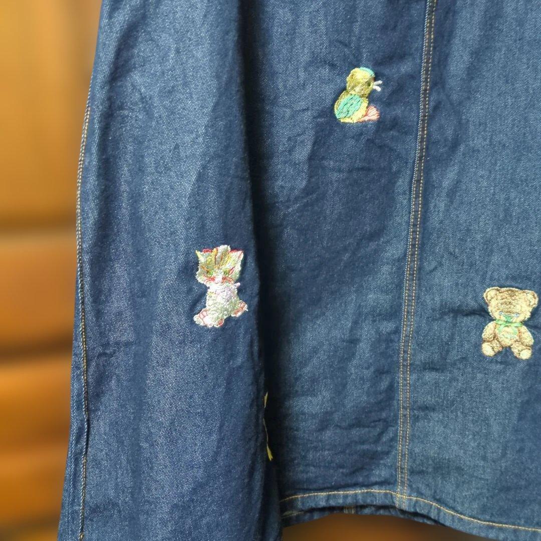 yukiemon 3L 刺繍デニムスカート クマ ねこ うさぎ 犬