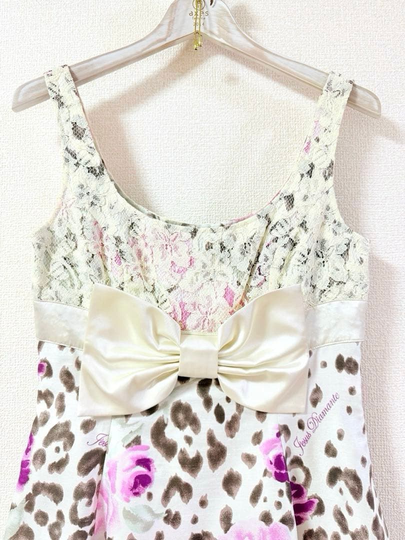ジーザスディアマンテ　リボンワンピース　豹薔薇柄　姫系姫ギャル　y2k ロリータ