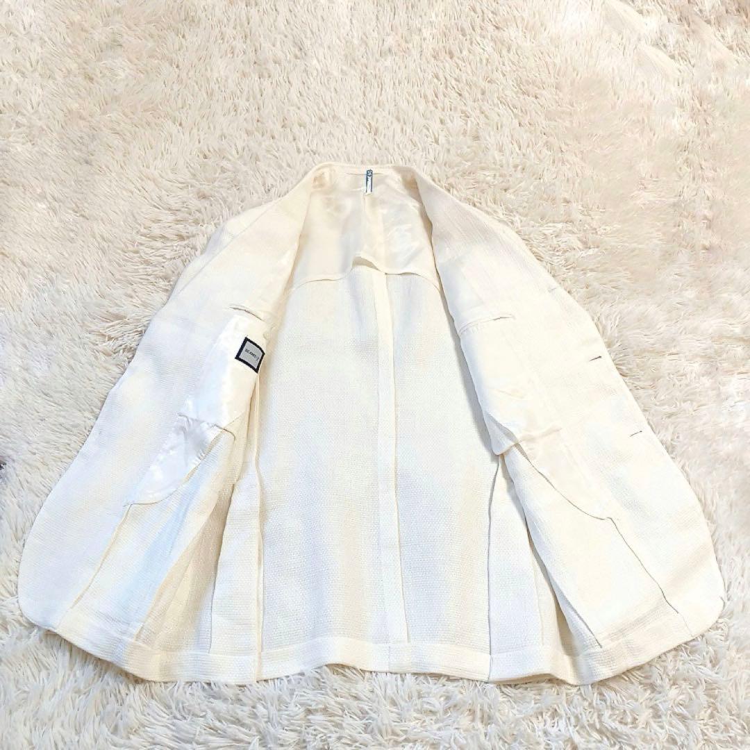 【リネン100%・美品】BEAMS F　テーラード　アイボリー　50　貝ボタン