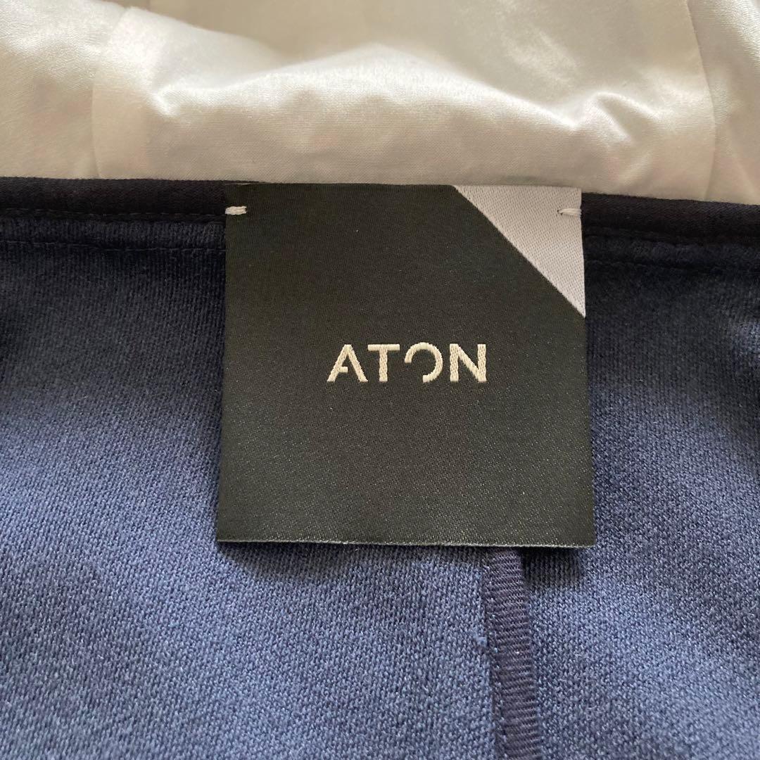 新品　ATON　エイトン　ウールモッズコート　変形　フード　ジップ　紺色　4
