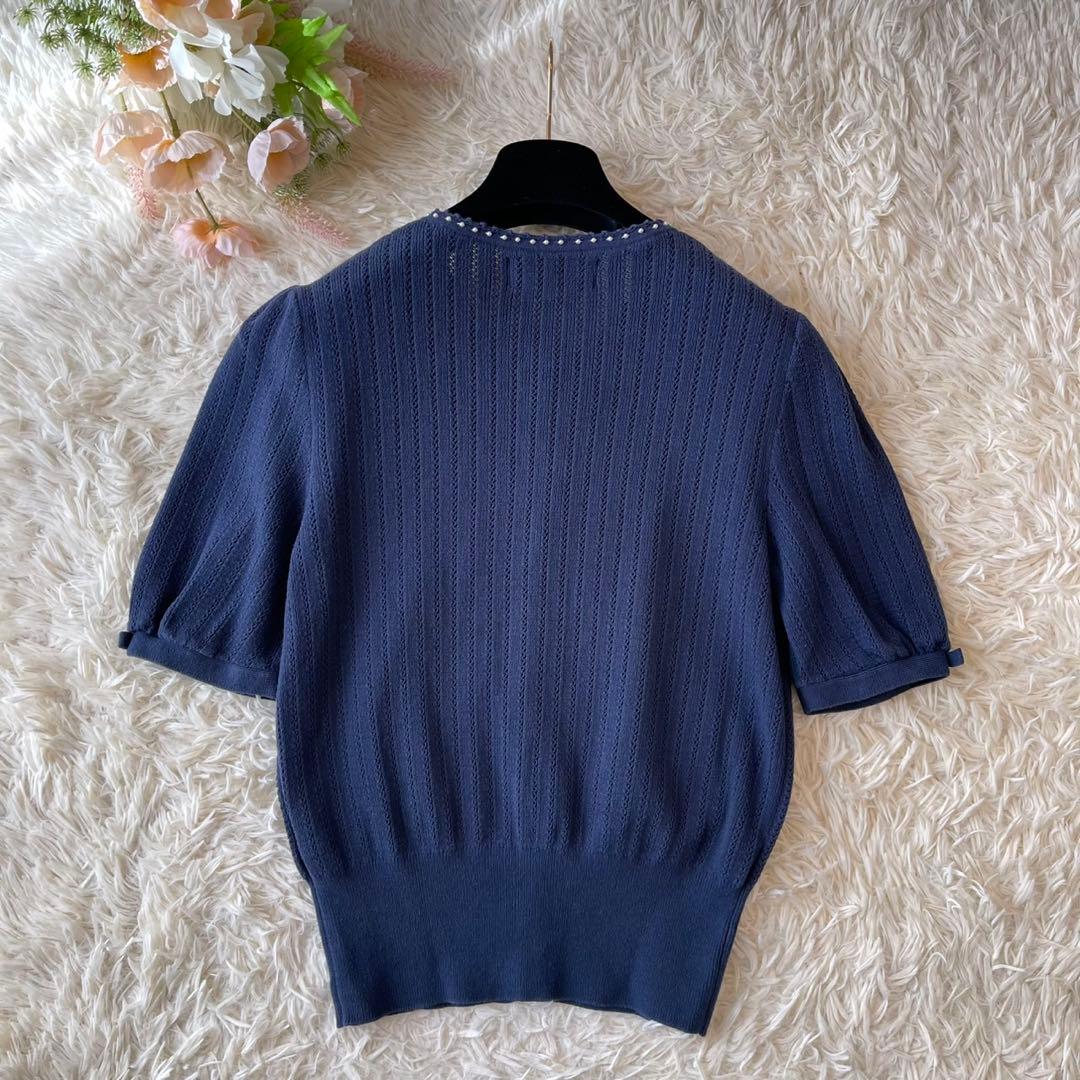 M'S GRACY パールボタン リボン カーディガン ネイビー 40